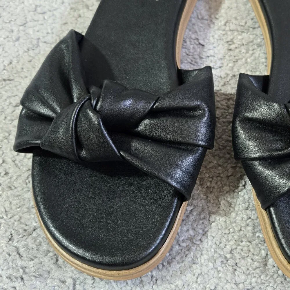 Joie Black Knot Slide Sandals Slip On Flats Dressy Neutral Vacation Whimsical